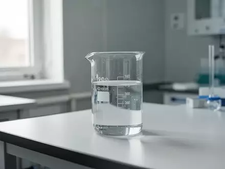 Ein klares Glasgefäß mit Flüssigkeit auf einem sterilen Labortisch in einem hellen, klinischen Umfeld. - Foto: über boerse-global.de