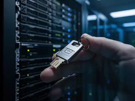 Ein professionelles Hardware-Sicherheitsgerät in einem modernen Rechenzentrum, das digitale Verwahrung symbolisiert. - Foto: über boerse-global.de