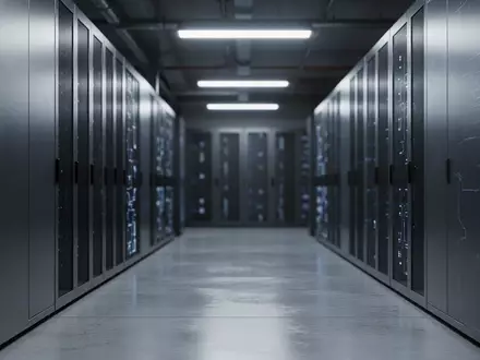 Ein moderner, minimalistischer Serverraum mit kühler Beleuchtung und klaren architektonischen Linien, der Sicherheit symbolisiert. - Foto: über boerse-global.de