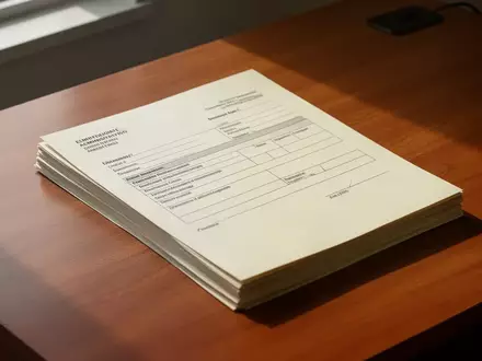 Ein Stapel leerer behördlicher Formulare auf einem Holztisch bei natürlichem Tageslicht. - Foto: über boerse-global.de