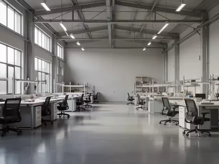 Ein minimalistischer, moderner Arbeitsraum mit polierten Betonböden und hellem Tageslicht, der eine professionelle Lernumgebung symbolisiert. - Foto: über boerse-global.de