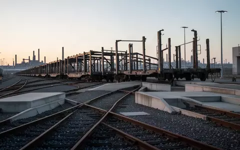 Leere Autotransportwaggons auf einem Industriegleis bei Dämmerung in einem Logistikterminal. - Foto: über boerse-global.de