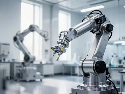 Ein hochmodernes Forschungslabor mit mechanischen Roboterarmen und präziser Industrietechnik in einer hellen Umgebung. - Foto: über boerse-global.de
