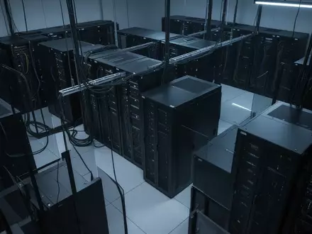 Eine minimalistische, dunkel beleuchtete Serverinfrastruktur mit klaren geometrischen Linien und kühlem blauen Licht. - Foto: über boerse-global.de