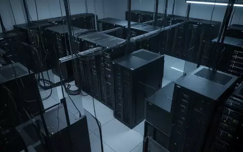 Eine minimalistische, dunkel beleuchtete Serverinfrastruktur mit klaren geometrischen Linien und kühlem blauen Licht. - Foto: über boerse-global.de