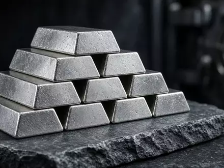Stapel von Silberbarren auf einer dunklen Schieferplatte in einem Tresorraum. - Foto: über boerse-global.de