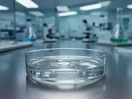 Eine wissenschaftliche Laboraufnahme einer Petrischale mit einer klaren Flüssigkeit vor einem unscharfen Laborhintergrund. - Foto: über boerse-global.de