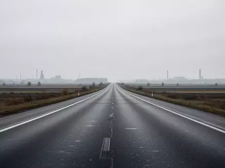 Eine leere, mehrspurige Autobahn in einer trüben Landschaft, die den Wandel der Verkehrsinfrastruktur symbolisiert. - Foto: über boerse-global.de
