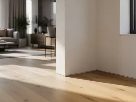 Ein sonnendurchfluteter, leerer Wohnbereich in einer modernen Wohnung mit Holzboden. - Foto: über boerse-global.de