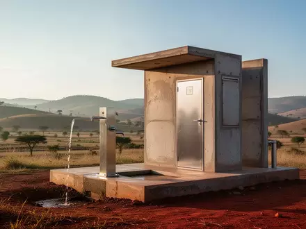 Eine moderne Wasserpumpstation in einer ländlichen Umgebung unter einem weiten, klaren Himmel. - Foto: über boerse-global.de