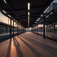 Ein leerer, moderner Bahnsteig mit klaren architektonischen Linien aus Stahl und Beton in der Abenddämmerung. - Foto: über boerse-global.de