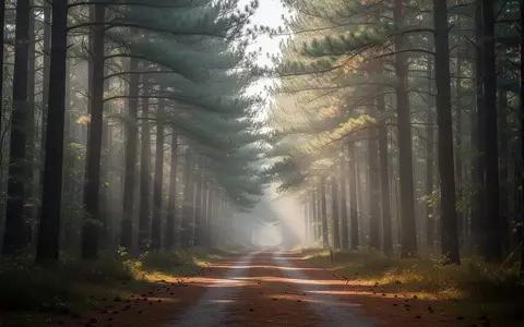 Ein leerer, friedlicher Waldweg im frühen Morgenlicht, der Ruhe und Ausgeglichenheit symbolisiert. - Foto: über boerse-global.de