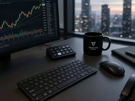 Ein moderner Schreibtisch in einem Bürogebäude mit Blick auf eine Stadt bei Dämmerung, symbolisiert Finanzinvestitionen. - Foto: über boerse-global.de