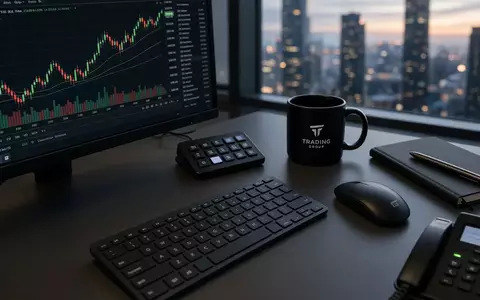 Ein moderner Schreibtisch in einem Bürogebäude mit Blick auf eine Stadt bei Dämmerung, symbolisiert Finanzinvestitionen. - Foto: über boerse-global.de