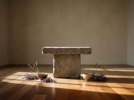 Ein minimalistisch gestalteter, lichtdurchfluteter Raum mit einem schlichten Stein-Altar, der eine ruhige und kontemplative Atmosphäre ausstrahlt. - Foto: über boerse-global.de