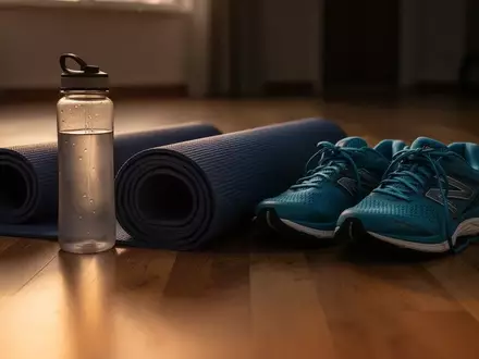 Symbolbild: Yogamatte, Trinkflasche und Laufschuhe - Foto: ĂĽber boerse-global.de