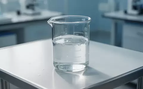 Ein gläsernes Laborbecherglas mit einer klaren Flüssigkeit auf einer sterilen Edelstahloberfläche in einem Forschungslabor. - Foto: über boerse-global.de