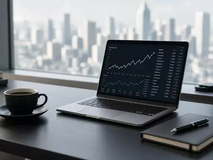 Ein aufgeräumter Schreibtisch in einem modernen Büro mit Blick auf eine Stadtkulisse bei Tageslicht. - Foto: über boerse-global.de