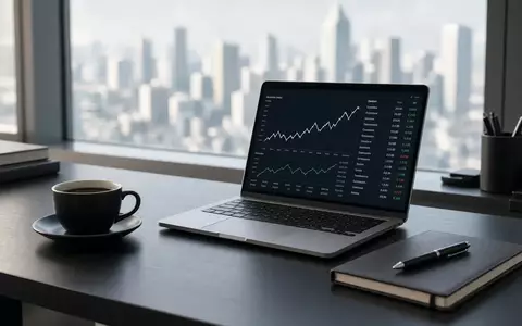 Ein aufgeräumter Schreibtisch in einem modernen Büro mit Blick auf eine Stadtkulisse bei Tageslicht. - Foto: über boerse-global.de