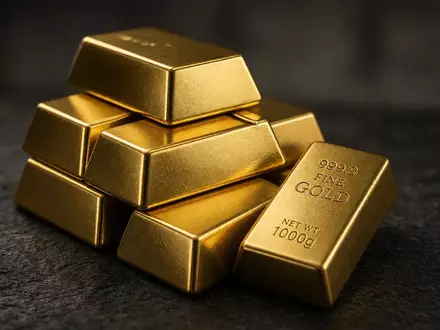 Mehrere Goldbarren auf einem dunklen Untergrund mit sanfter Beleuchtung. - Foto: über boerse-global.de