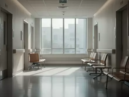 Ein leerer, modern gestalteter Krankenhausflur mit einfallendem Tageslicht und minimalistischen Sitzgelegenheiten. - Foto: über boerse-global.de