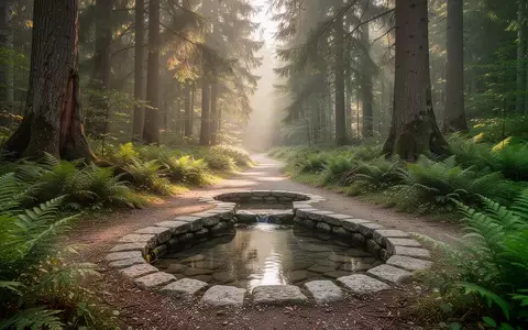 Ein sonnendurchfluteter Waldpfad mit einem natürlichen Steinbecken in einer bayerischen Kurlandschaft. - Foto: über boerse-global.de