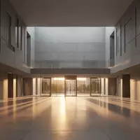 Ein minimalistisches, architektonisches Interieur eines Verwaltungsgebäudes mit klaren Linien und weichem Lichteinfall. - Foto: über boerse-global.de