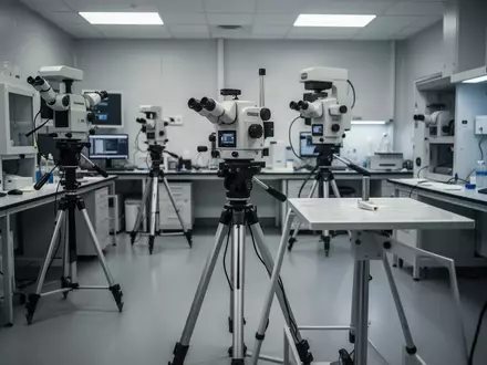 Ein hochmodernes, steriles Labor für forensische Technik mit präzisen Laserscannern auf Stativen in einem hellen Raum. - Foto: über boerse-global.de