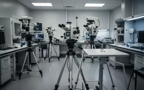 Ein hochmodernes, steriles Labor für forensische Technik mit präzisen Laserscannern auf Stativen in einem hellen Raum. - Foto: über boerse-global.de