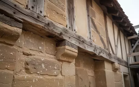 Nahaufnahme von historischem Mauerwerk und freigelegten Holzbalken an der Fassade eines denkmalgeschützten Gebäudes. - Foto: über boerse-global.de
