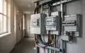 Stromzählerkasten in einem Wohnhausflur mit verschiedenen Kabeln und Anschlüssen. - Foto: über boerse-global.de