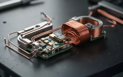 Nahaufnahme von elektromagnetischen Sensorkomponenten und Kupferspulen auf einer Werkbank, die die Hall-Effekt-Technologie veranschaulichen. - Foto: über boerse-global.de