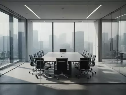 Ein leerer, moderner Konferenzraum mit Glaswänden und minimalistischer Einrichtung in einem Bürogebäude. - Foto: über boerse-global.de