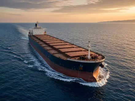 Ein großes Massengutschiff auf offener See bei Sonnenuntergang. - Foto: über boerse-global.de