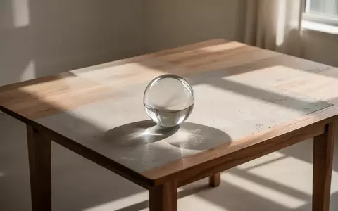 Eine klare Glaskugel auf einem minimalistischen Holztisch bei natürlichem Lichteinfall, die Licht und Schatten wirft. - Foto: über boerse-global.de