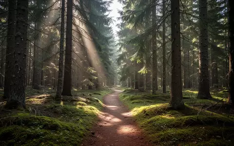 Ein schmaler Wanderweg führt durch einen tiefgrünen, sonnendurchfluteten Nadelwald. - Foto: über boerse-global.de