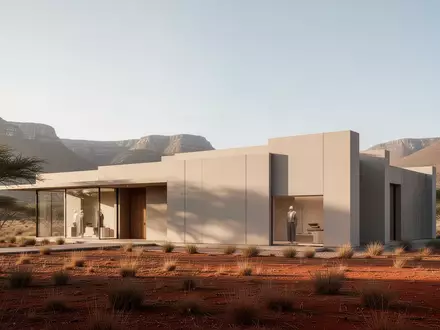 Ein minimalistisches, modernes Ladenlokal in einer sonnigen südafrikanischen Landschaft. - Foto: über boerse-global.de