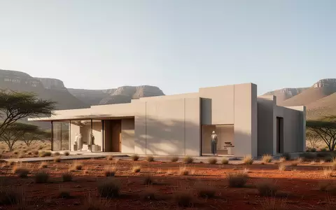Ein minimalistisches, modernes Ladenlokal in einer sonnigen sĂŒdafrikanischen Landschaft. - Foto: ĂŒber boerse-global.de