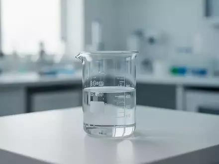 Ein gläsernes Laborbehältnis mit klarer Flüssigkeit auf einer sterilen weißen Oberfläche in einem medizinischen Labor. - Foto: über boerse-global.de