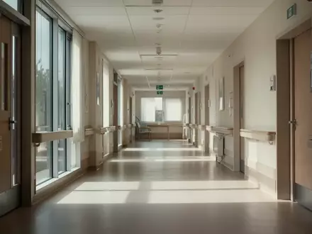 Ein heller, menschenleerer Flur in einer modernen Pflegeeinrichtung mit großen Fenstern und natürlichem Lichteinfall. - Foto: über boerse-global.de