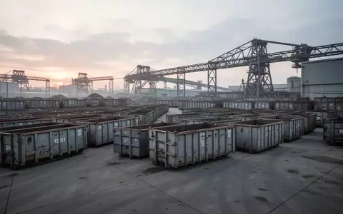Industriegelände mit aufgereihten leeren Metallcontainern auf einem betonierten Betriebshof bei Tageslicht. - Foto: über boerse-global.de