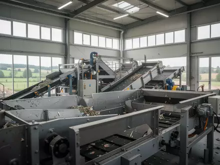 Moderne industrielle Recyclinganlage mit hochtechnologischen Sortiermaschinen in einer hellen Lagerhalle. - Foto: über boerse-global.de