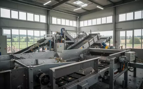 Moderne industrielle Recyclinganlage mit hochtechnologischen Sortiermaschinen in einer hellen Lagerhalle. - Foto: über boerse-global.de