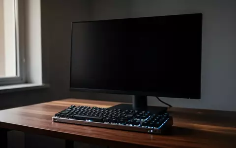 Ein minimalistischer Arbeitsplatz mit einer mechanischen Tastatur und einem dunklen Bildschirm auf einem Holztisch. - Foto: über boerse-global.de