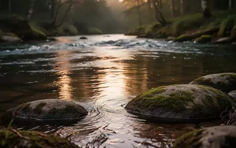Ein ruhiger, fließender Fluss in einem Wald bei Morgendämmerung, der symbolisch für die unbemerkten, schleichenden Prozesse im Körper steht. - Foto: über boerse-global.de
