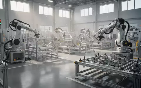 Eine moderne, weitläufige Industriehalle mit automatisierten Fertigungsanlagen und präzisen mechanischen Komponenten. - Foto: über boerse-global.de
