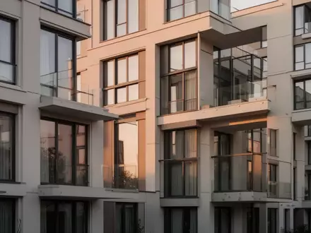 Fassade eines modernen Wohnhauses in der goldenen Stunde. - Foto: über boerse-global.de