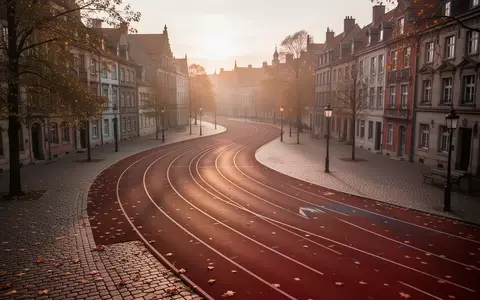 Eine leere Laufstrecke in einer historischen Innenstadt bei Sonnenaufgang mit herbstlichem Licht. - Foto: über boerse-global.de
