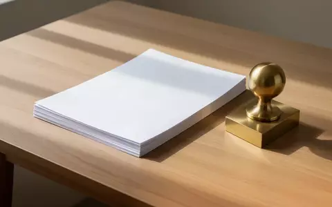 Ein ordentlicher, leerer Schreibtisch mit einem Stapel weißem Papier und einem Briefbeschwerer aus Messing bei natürlichem Licht. - Foto: über boerse-global.de