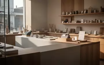 Ein minimalistischer Verkaufstresen in einer Handwerkswerkstatt bei natürlichem Tageslicht ohne technisches Equipment. - Foto: über boerse-global.de